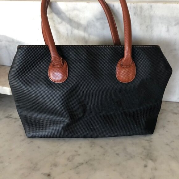 BOTTEGA VENETA Marco Polo Italian Black Pebbled Brown Accent Satchel … - Picture 4 of 17